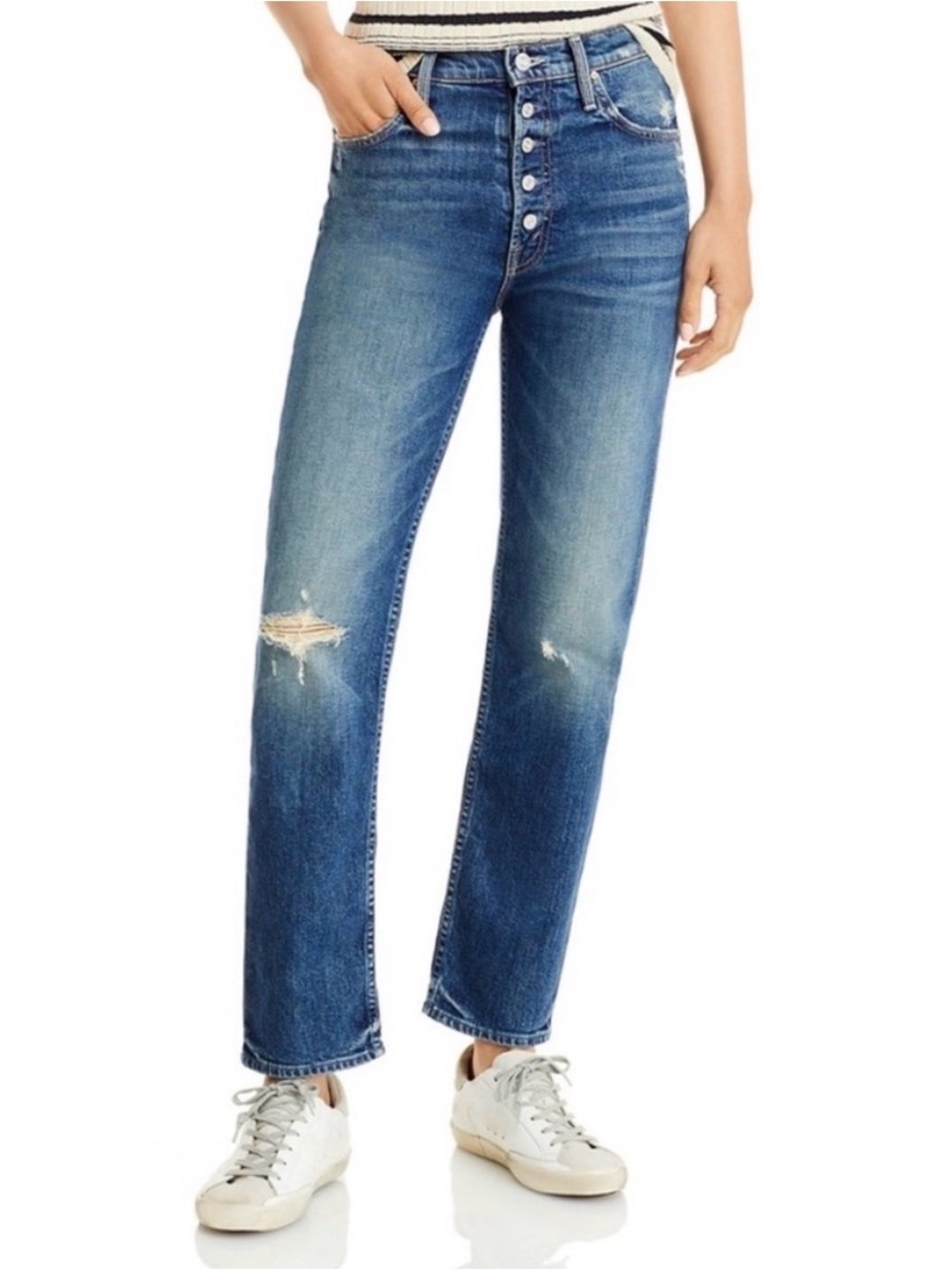 Mother button fly the pixie tomcat ankle size 28
